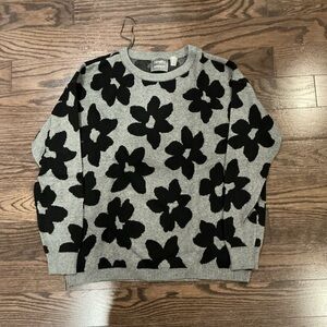 Ninety Gray and Black Floral Crewneck Sweater